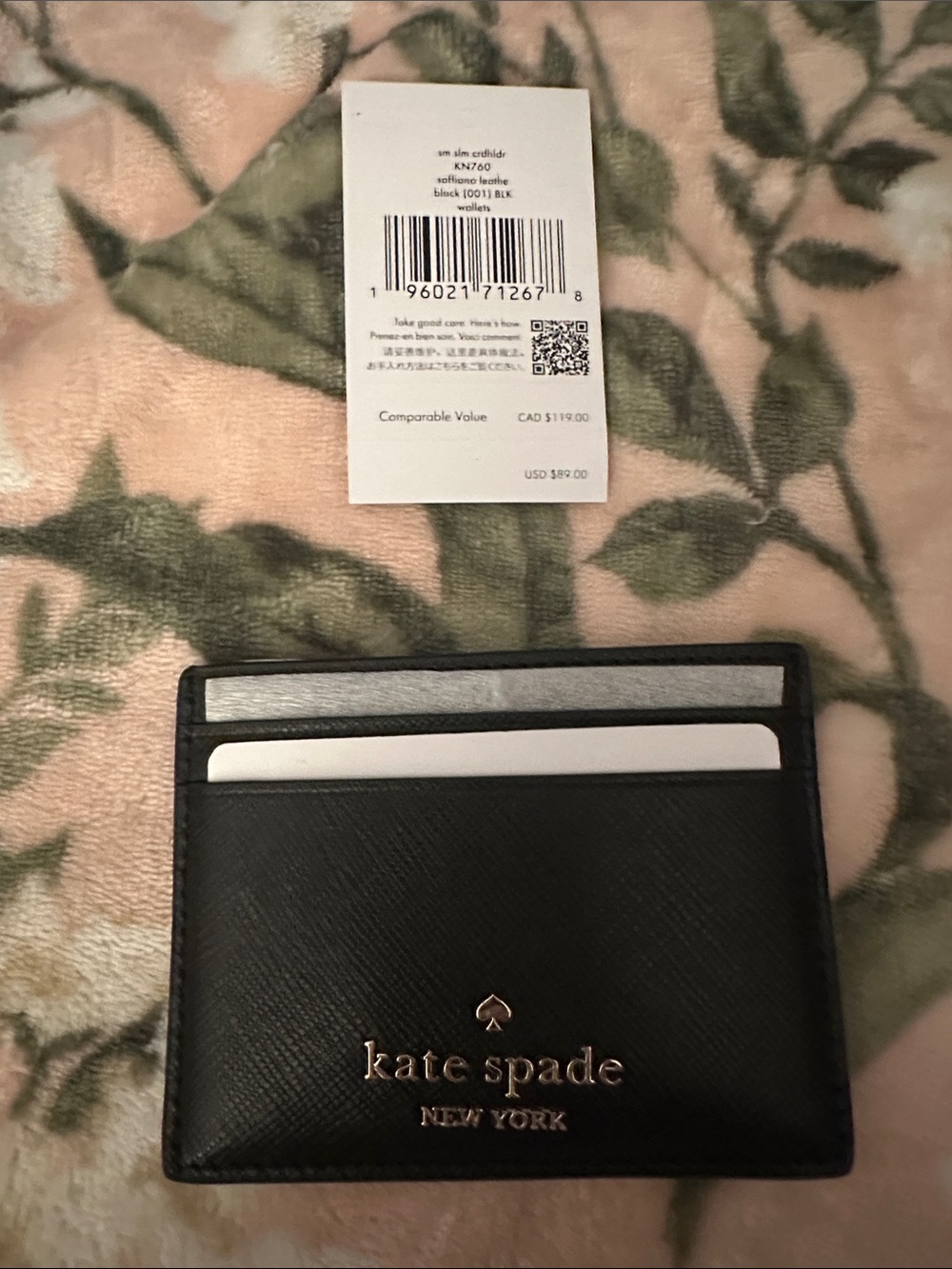 kate spade Black Card Holder with Gold Logo NWT